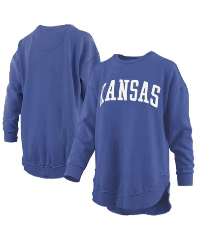 Pressbox Women's Royal Kansas Jayhawks Melange Poncho Vintage Fleece Long Sleeve Pullover Sweatshirt