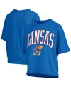 Pressbox Women's Royal Kansas Jayhawks Nelson Arch Over Logo Waist Length Oversized Slub T-shirt In Blue