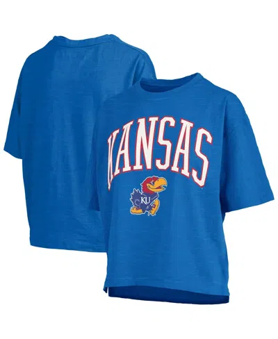 Pressbox Royal Kansas Jayhawks Nelson Arch Over Logo Waist Length Oversized Slub T-shirt In Blue