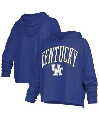 Pressbox Women's Royal Kentucky Wildcats Nelson Arch Over Logo Long Sleeve Hooded Slub T-shirt In Blue