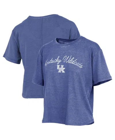 Pressbox Women's Royal Kentucky Wildcats Vintage Waist Length Script Over Logo T-shirt