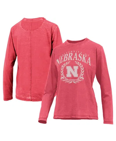 Pressbox Women's Scarlet Nebraska Huskers Chandler Olive Leaf Arch Long Sleeve T-shirt