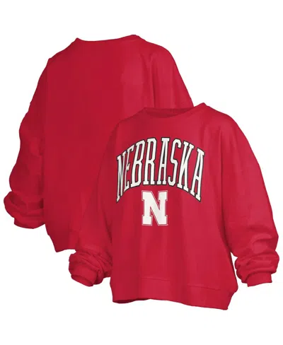 Pressbox Women's Scarlet Nebraska Huskers Janise Arch Over Logo Waist Length Oversized Pullover Sweatshirt In Red