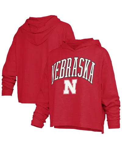 Pressbox Women's Scarlet Nebraska Huskers Nelson Arch Over Logo Long Sleeve Hooded Slub T-shirt