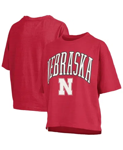 Pressbox Women's Scarlet Nebraska Huskers Nelson Arch Over Logo Waist Length Oversized Slub T-shirt In Red