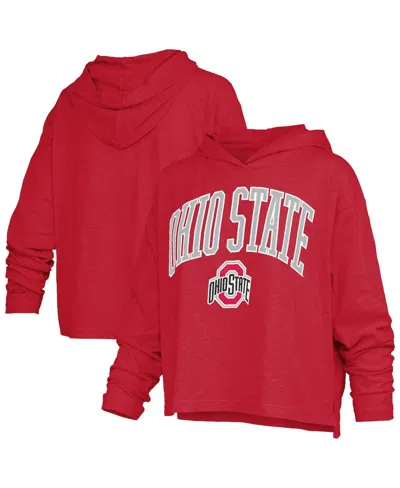 Pressbox Women's Scarlet Ohio State Buckeyes Nelson Arch Over Logo Long Sleeve Hooded Slub T-shirt In Red