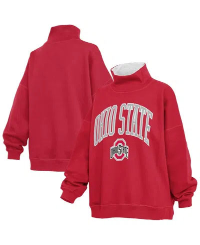 Pressbox Women's Scarlet Ohio State Buckeyes Oversized Mock Neck Sweatshirt In Red