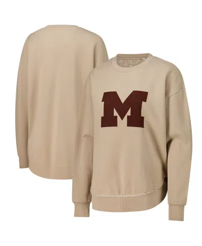 Pressbox Women's Tan Michigan Wolverines Poncho Fleece Pullover Sweatshirt In Neutral