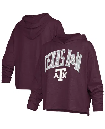 Pressbox Women's Texas A&m Aggies Nelson Slub Drop-tail Hem Long-sleeve Hooded T-shirt In Maroon