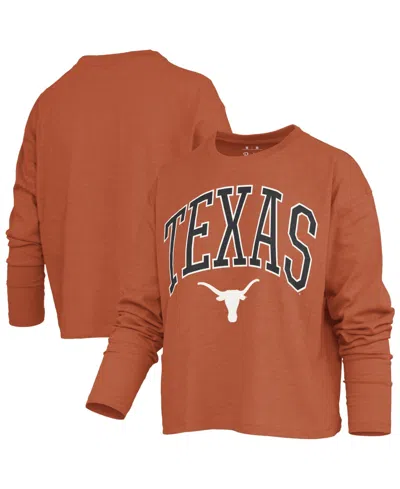 Pressbox Women's Texas Longhorns Motley Boxy Burnout Waist-length T-shirt In Texas Orange