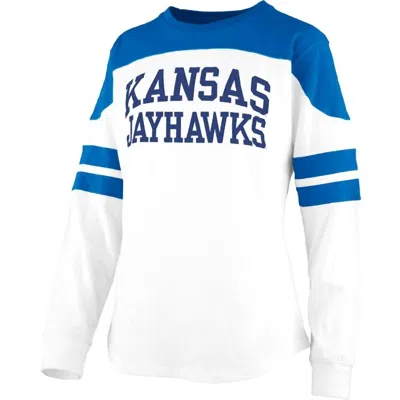 Pressbox Women's University Of Kansas Half-back Top In White/blue In Multi