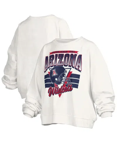 Pressbox Women's White Arizona Wildcats Oversized Janice Retro Waist-length Pullover Sweatshirt