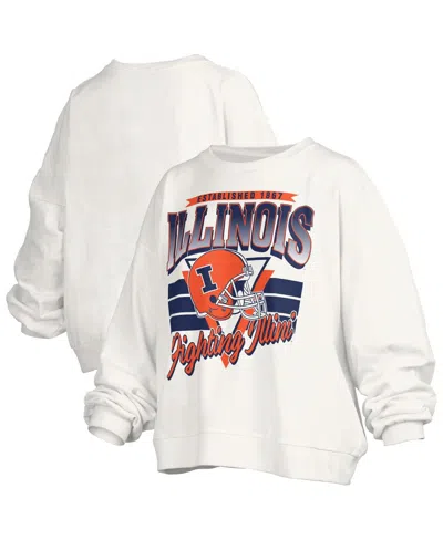 Pressbox Women's White Illinois Fighting Illini Oversized Janice Retro Waist-length Pullover Sweatshirt