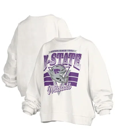 Pressbox Women's White Kansas State Wildcats Oversized Janice Retro Waist-length Pullover Sweatshirt In Multi