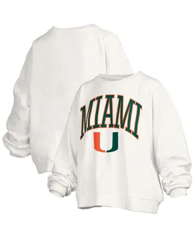 Pressbox Women's White Miami Hurricanes Janise Arch Over Logo Waist Length Oversized Pullover Sweatshirt