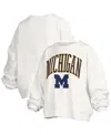 Pressbox White Michigan Wolverines Janise Arch Over Logo Waist Length Oversized Pullover Sweatshirt In White