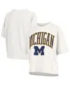 Pressbox White Michigan Wolverines Nelson Arch Over Logo Waist Length Oversized Slub T-shirt In White
