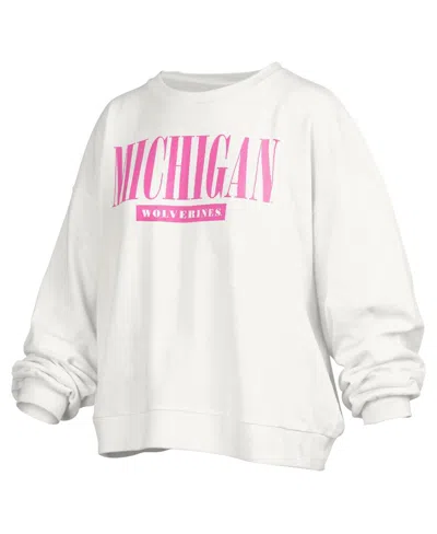 PRESSBOX WOMEN'S WHITE MICHIGAN WOLVERINES SUTTON JANISE WAIST LENGTH OVERSIZED PULLOVER SWEATSHIRT