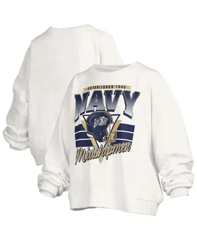 Pressbox Women's White Navy Midshipmen Oversized Janice Retro Waist-length Pullover Sweatshirt In Gray