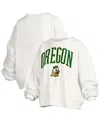 Pressbox Women's White Oregon Ducks Janise Arch Over Logo Waist Length Oversized Pullover Sweatshirt In White