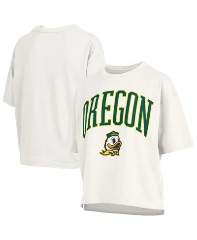 Pressbox Women's White Oregon Ducks Nelson Arch Over Logo Waist Length Oversized Slub T-shirt
