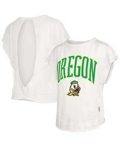 Pressbox Women's White Oregon Ducks Nelson Movement Open Back Slub T-shirt
