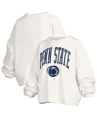 Pressbox White Penn State Nittany Lions Janise Arch Over Logo Waist Length Oversized Pullover Sweats