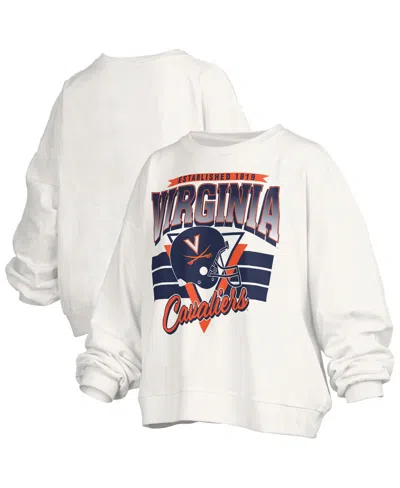 Pressbox Women's White Virginia Cavaliers Oversized Janice Retro Waist-length Pullover Sweatshirt