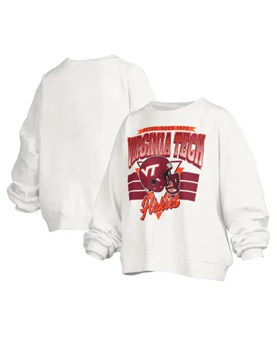 Pressbox Women's White Virginia Tech Hokies Janice Retro Logo Oversized Pullover Sweatshirt