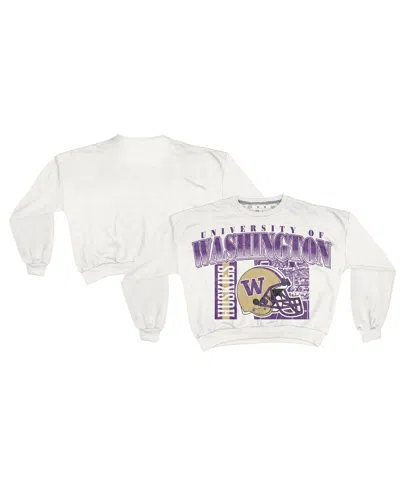 Pressbox Women's White Washington Huskies Oversized Janice Retro Waist-length Sweatshirt