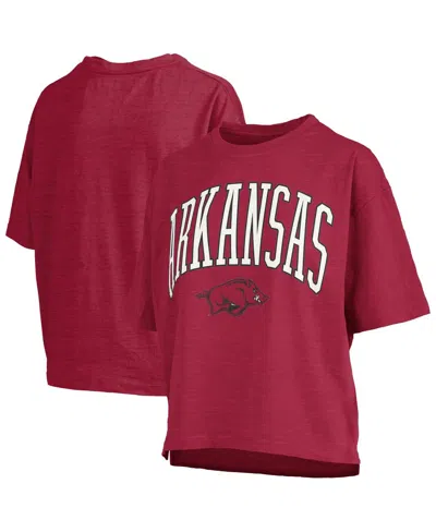 Pressbox Women'sâ Cardinal Arkansas Razorbacks Nelson Arch Over Logo Waist Length Oversized Slub T-shirt