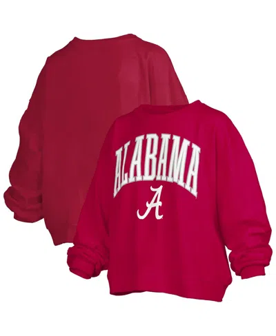 Pressbox Women's Crimson Alabama Crimson Tide Janise Arch Over Logo Waist Length Oversized Pullover Sweatshir
