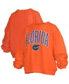Pressbox Women'sâ Orange Florida Gators Janise Arch Over Logo Waist Length Oversized Pullover Sweatshirt In Orange