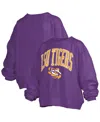 Pressbox Purple Lsu Tigers Janise Arch Over Logo Waist Length Oversized Pullover Sweatshirt In Purple