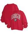 Pressbox Women'sâ Red Georgia Bulldogs Janise Arch Over Logo Waist Length Oversized Pullover Sweatshirt In Red