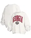 Pressbox Women'sâ White Georgia Bulldogs Janise Arch Over Logo Waist Length Oversized Pullover Sweatshirt In White