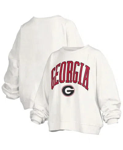 Pressbox Women'sâ White Georgia Bulldogs Janise Arch Over Logo Waist Length Oversized Pullover Sweatshirt