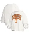 Pressbox Women'sâ White Tennessee Volunteers Janise Arch Over Logo Waist Length Oversized Pullover Sweatshirt In White