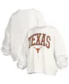 Pressbox Women'sâ White Texas Longhorns Janise Arch Over Logo Waist Length Oversized Pullover Sweatshirt