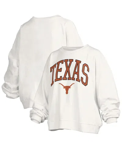Pressbox Women'sâ White Texas Longhorns Janise Arch Over Logo Waist Length Oversized Pullover Sweatshirt