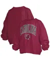 Pressbox Garnet South Carolina Gamecocks Janise Arch Over Logo Waist Length Oversized Pullover Sweat In Brown
