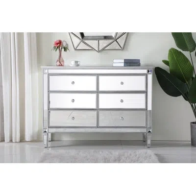 Prestige Sparks 6 - Drawer 48'' W Double Dresser In Mirrored,silver