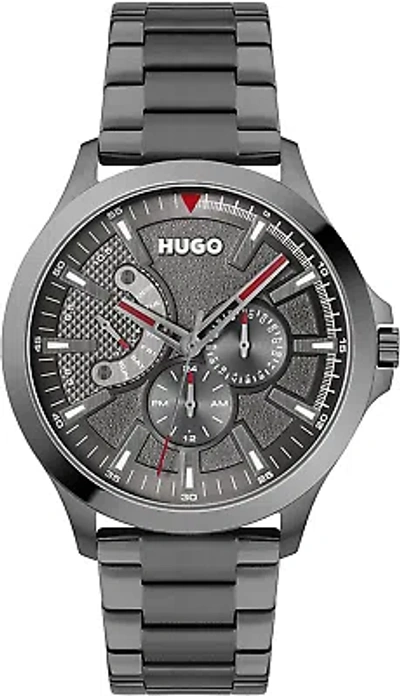 Pre-owned Presto Hugo Leap Men's Multifunction Stainless Steel And Link Bracelet Casual Watch, In Black