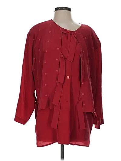 Pre-owned Preston & York 3/4 Sleeve Silk Top Burgundy Tie Neck Tops