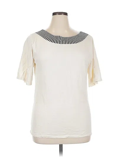Pre-owned Preston & York Short Sleeve Silk Top Ivory Collared Neckline Tops In White