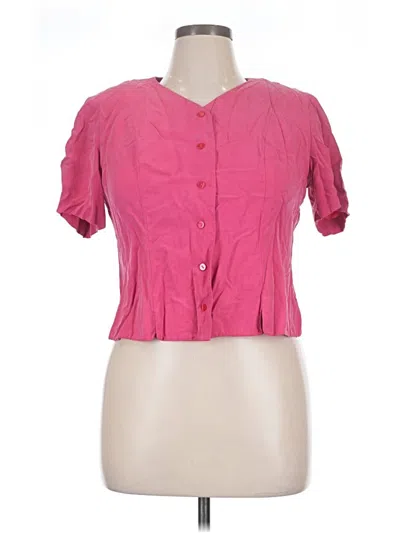 Pre-owned Preston & York Short Sleeve Silk Top Pink Sweetheart Neckline Tops
