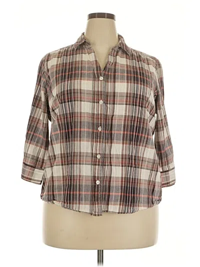 Pre-owned Preswick & Moore 3/4 Sleeve Button Down Shirt In Brown
