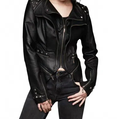 Pretty Attitude Vegan Leather Studded Moto Jacket In Black
