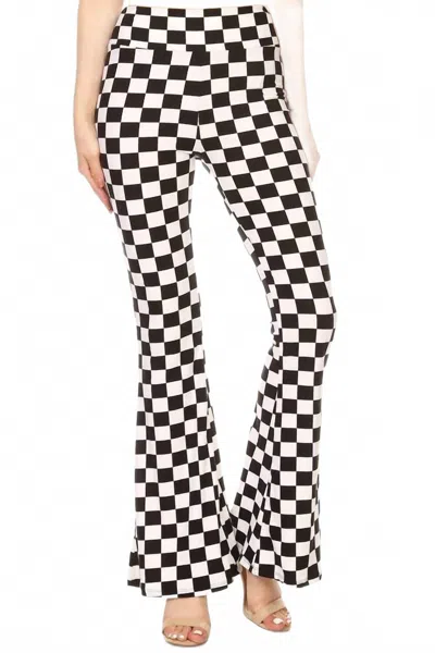 Pretty Attitude Women's Checkered Bell Bottom Flare Pants In Black & White