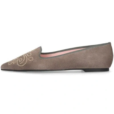 Pretty Ballerinas Pointed Toe Studded Loafer In Gray